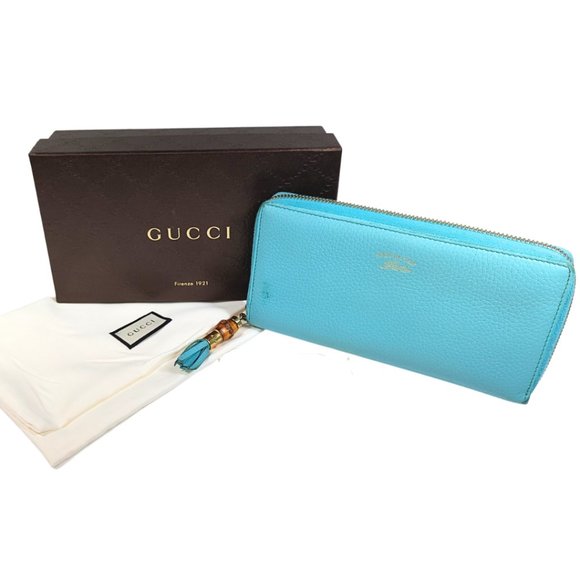 Gucci Handbags - Gucci RARE Tiffany Blue Bamboo Continental Gold Zippy Leather Wallet 307987-0416
